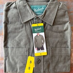 Woolrich Mens Shirt Green Chamois Cotton Long Sleeves Chest Pockets Button Up  S